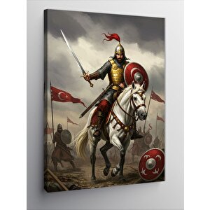 Kanvas Tablo Savaşçı Ve Türk Bayrağı 50x70 cm