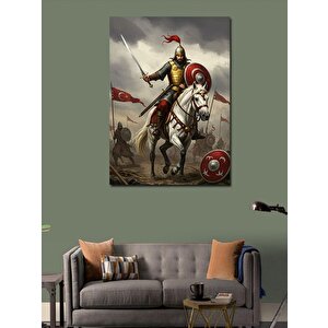Kanvas Tablo Savaşçı Ve Türk Bayrağı 50x70 cm