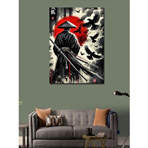 Kanvas Tablo Kırmızı Ay Ve Samuray 100x140 cm