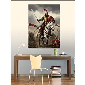 Kanvas Tablo Savaşçı Ve Türk Bayrağı 70x100 cm