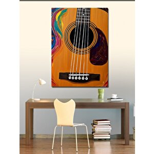 Kanvas Tablo Renkli Akustik Gitar Çizimi 50x70 cm