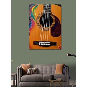 Kanvas Tablo Renkli Akustik Gitar Çizimi 50x70 cm