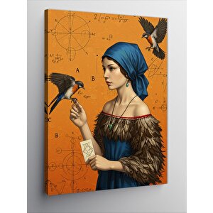 Kanvas Tablo Kuşlarla Kadın Portresi 100x140 cm