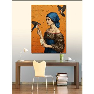 Kanvas Tablo Kuşlarla Kadın Portresi 100x140 cm