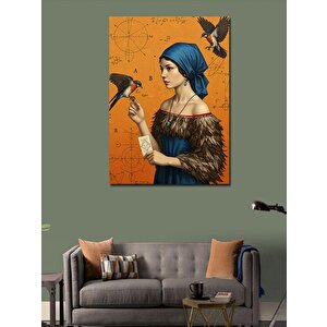 Kanvas Tablo Kuşlarla Kadın Portresi 70x100 cm