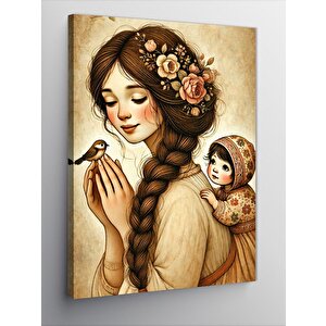 Kanvas Tablo Kuş Ve Kadın Figürü 70x100 cm