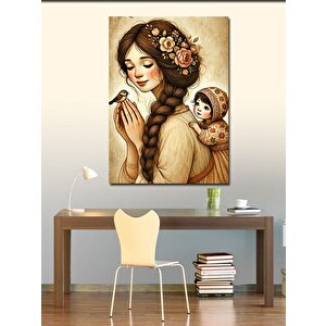 Kanvas Tablo Kuş Ve Kadın Figürü 50x70 cm