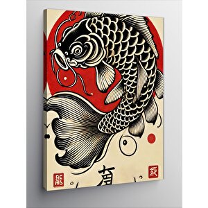 Kanvas Tablo Kırmızı Japon Balığı Ve Dalga Deseni 100x140 cm