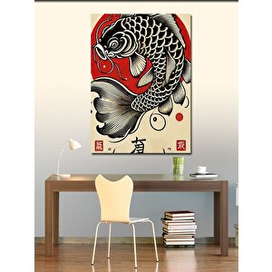Kanvas Tablo Kırmızı Japon Balığı Ve Dalga Deseni 100x140 cm