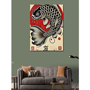 Kanvas Tablo Kırmızı Japon Balığı Ve Dalga Deseni 100x140 cm