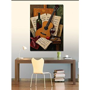 Kanvas Tablo Şarap, Gitar Ve Nota Tasarımı 50x70 cm