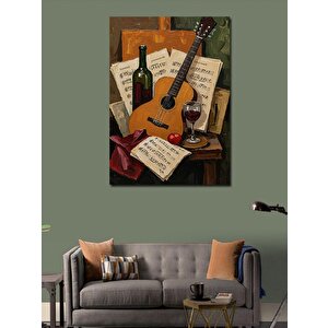 Kanvas Tablo Şarap, Gitar Ve Nota Tasarımı 50x70 cm