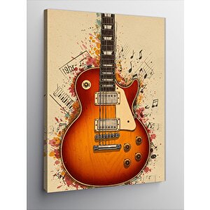 Kanvas Tablo Turuncu Elektro Gitar Ve Nota Efektleri 100x140 cm