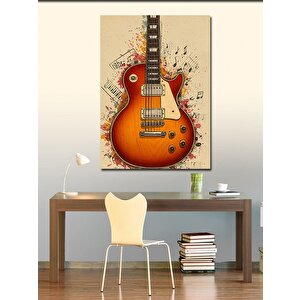 Kanvas Tablo Turuncu Elektro Gitar Ve Nota Efektleri 100x140 cm