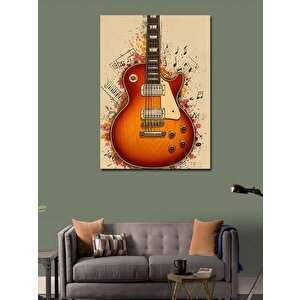 Kanvas Tablo Turuncu Elektro Gitar Ve Nota Efektleri 100x140 cm