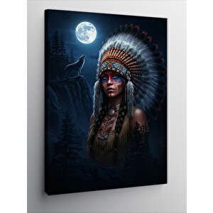 Kanvas Tablo Kızılderili Kadın Ve Ayışığı 50x70 cm