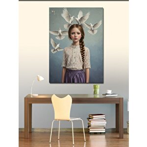 Kanvas Tablo Barış Güvercinleri Ve Genç Kız 50x70 cm
