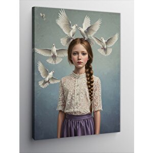 Kanvas Tablo Barış Güvercinleri Ve Genç Kız 70x100 cm