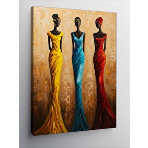 Kanvas Tablo Renkli Elbiselerle Kadın Siluetleri 100x140 cm