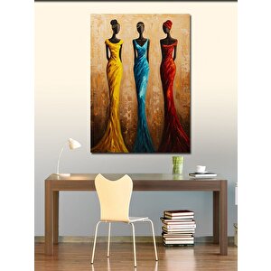 Kanvas Tablo Renkli Elbiselerle Kadın Siluetleri 100x140 cm