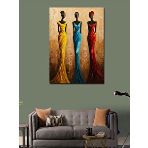 Kanvas Tablo Renkli Elbiselerle Kadın Siluetleri 100x140 cm