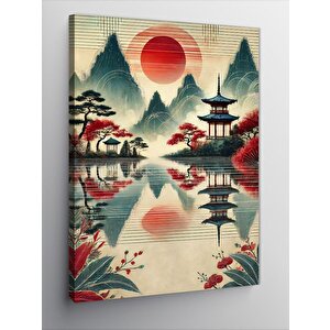 Kanvas Tablo Japon Pagodası Ve Göl Manzarası 50x70 cm