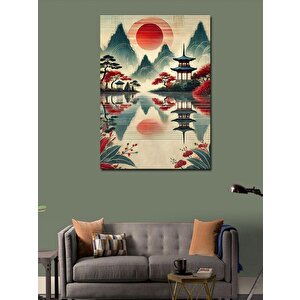 Kanvas Tablo Japon Pagodası Ve Göl Manzarası 50x70 cm