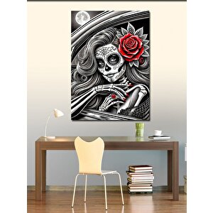 Kanvas Tablo Gül Tutan Şeker Kafatası Kadını 70x100 cm