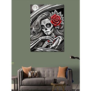 Kanvas Tablo Gül Tutan Şeker Kafatası Kadını 70x100 cm