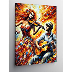 Kanvas Tablo Renkli Gitar Ve Dans Eden Çift 50x70 cm