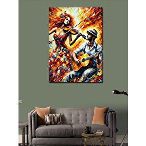 Kanvas Tablo Renkli Gitar Ve Dans Eden Çift 50x70 cm