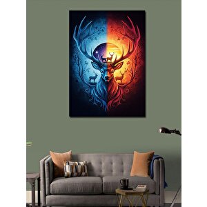 Kanvas Tablo Renkli Geyik Ve Ay Döngüsü 100x140 cm