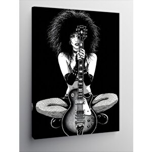 Kanvas Tablo Gitar Çalan Kadın Ve Gotik Stil 70x100 cm