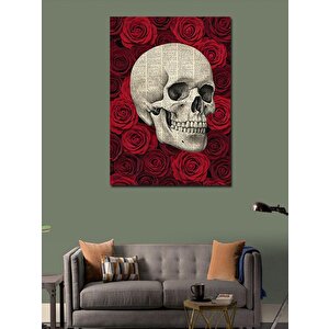 Kanvas Tablo Kafatası Ve Gül Deseni 100x140 cm