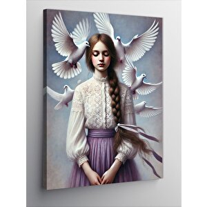 Kanvas Tablo Barış Güvercinleriyle Kadın 100x140 cm