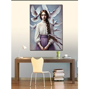 Kanvas Tablo Barış Güvercinleriyle Kadın 100x140 cm