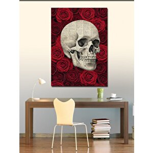 Kanvas Tablo Kafatası Ve Gül Deseni 70x100 cm