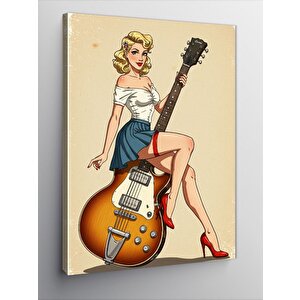 Kanvas Tablo Retro Kadın Ve Elektro Gitar 70x100 cm