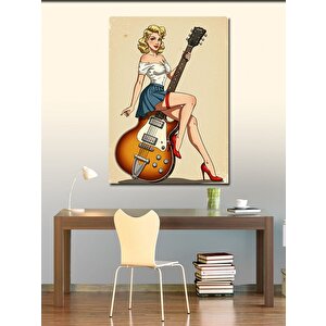 Kanvas Tablo Retro Kadın Ve Elektro Gitar 70x100 cm
