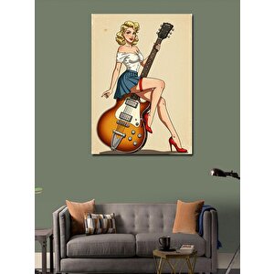 Kanvas Tablo Retro Kadın Ve Elektro Gitar 50x70 cm
