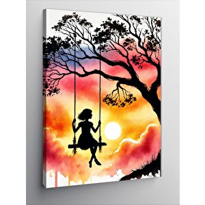 Kanvas Tablo Gün Batımında Salıncakta Çocuk 100x140 cm