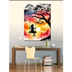 Kanvas Tablo Gün Batımında Salıncakta Çocuk 100x140 cm