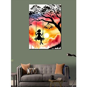 Kanvas Tablo Gün Batımında Salıncakta Çocuk 70x100 cm