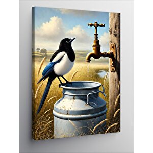 Kanvas Tablo Süt Kovası Ve Kuş 100x140 cm
