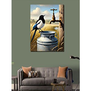 Kanvas Tablo Süt Kovası Ve Kuş 70x100 cm