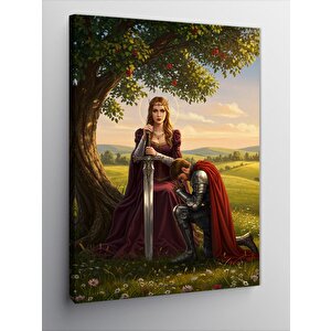 Kanvas Tablo Kılıçlı Kadın Ve Şövalye Figürü 100x140 cm