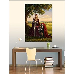 Kanvas Tablo Kılıçlı Kadın Ve Şövalye Figürü 100x140 cm