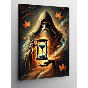 Kanvas Tablo Kum Saati Tutan Kapüşonlu Figür 100x140 cm