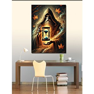 Kanvas Tablo Kum Saati Tutan Kapüşonlu Figür 100x140 cm