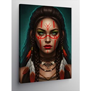 Kanvas Tablo Kızıl Dövmeli Savaşçı Kadın 50x70 cm